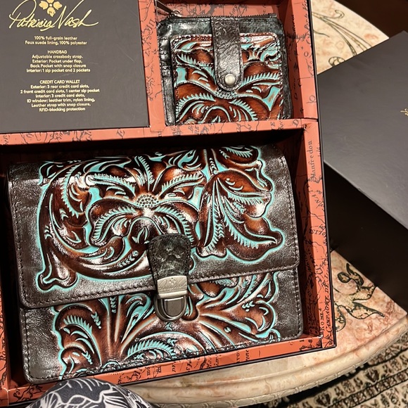 Patricia Nash Locri C/B Turquoise Hand Tooled Leather crossbody Handbag - Picture 13 of 15